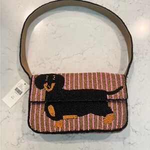 Anthropologie Beaded Mini Bag with Dachshund Design - Black, Pink, Tan